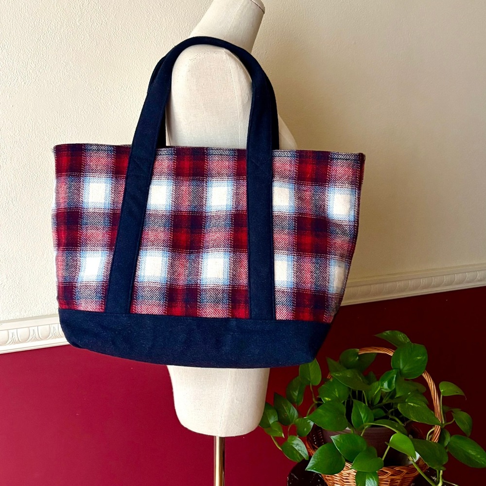 Gap x Pendleton Plaid Wool Blend Tote Bag Red Navy & White